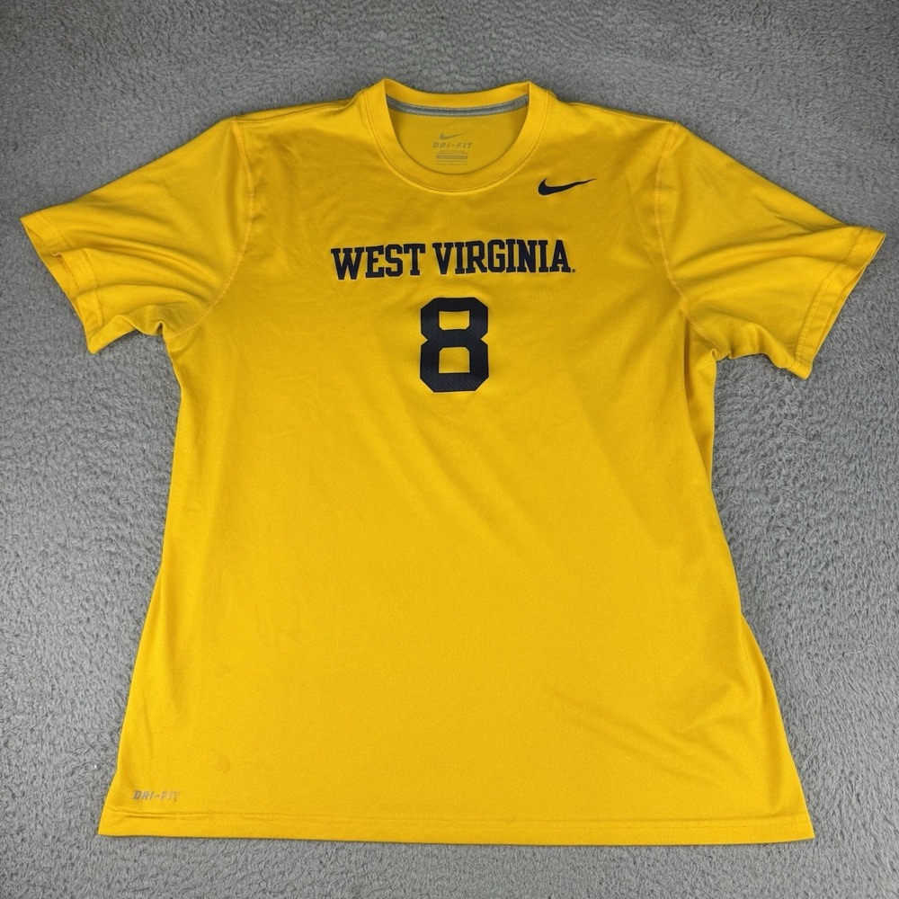 West‎ Virginia Mountaineers Shirt Mens Large Yellow Number 8 Nike Dri Fit